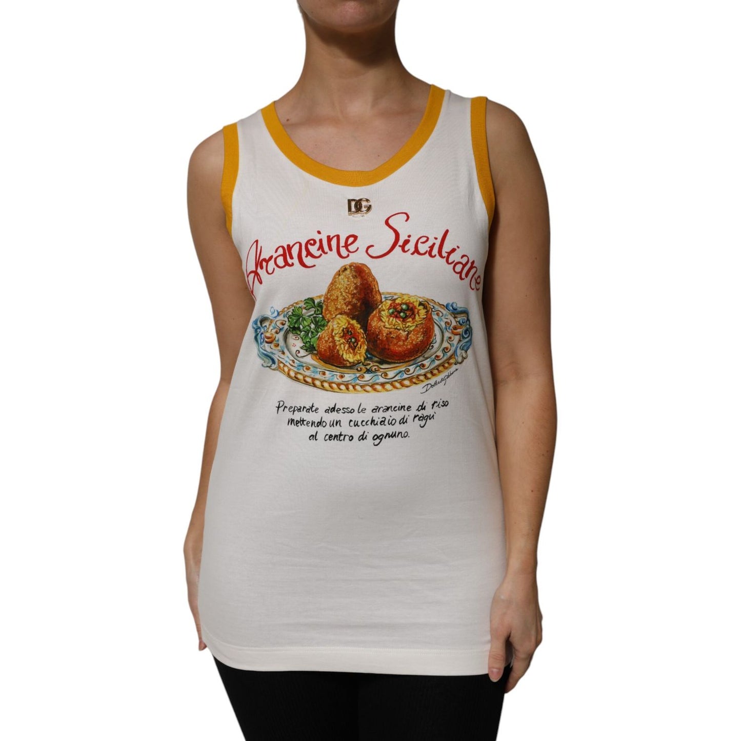 Dolce & Gabbana White Araneine Siciliane Sleeveless Tank Top