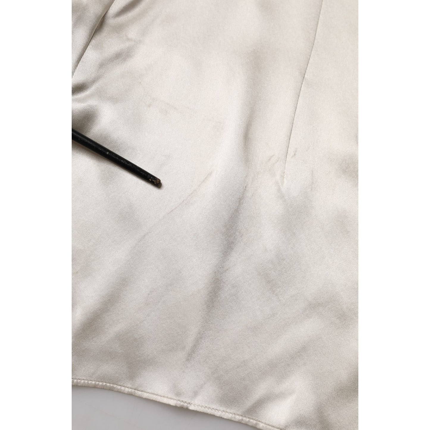 Dolce & Gabbana Beige Satin Silk Collared Long Sleeves Top