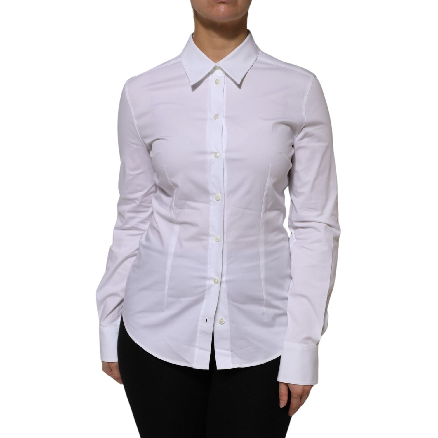 Dolce & Gabbana White Cotton Collared Long Sleeves Shirt Top