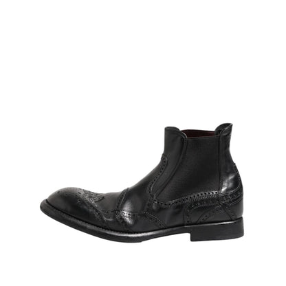 Dolce & Gabbana Black Leather Ankle Boots Slip On Shoes