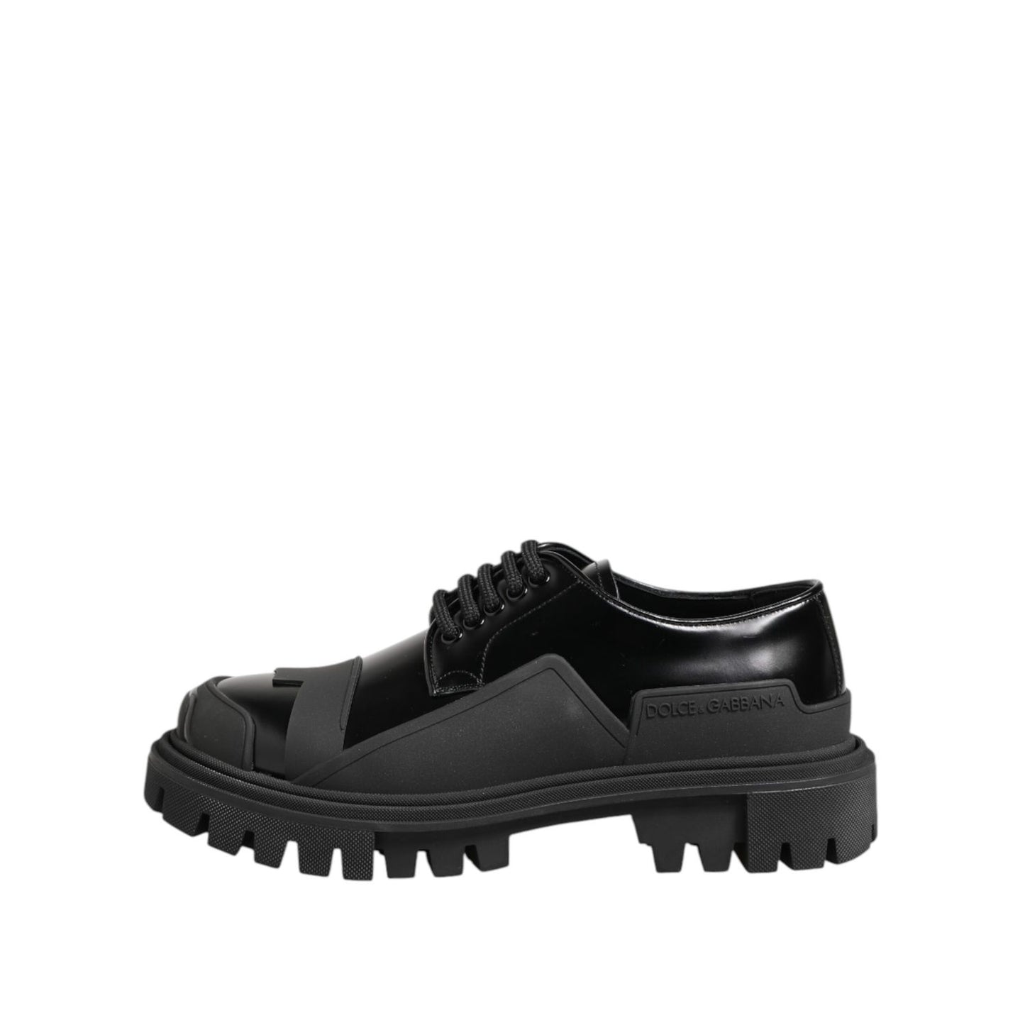 Dolce & Gabbana Black Patent Leather Trekking Derby Shoes