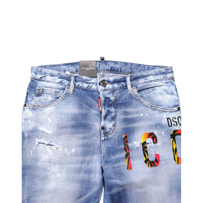 Dsquared² Blue Washed Cotton Mid Waist Skinny Denim Jeans