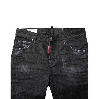 Dsquared² Black Washed Cotton Mid Waist Skinny Jeans