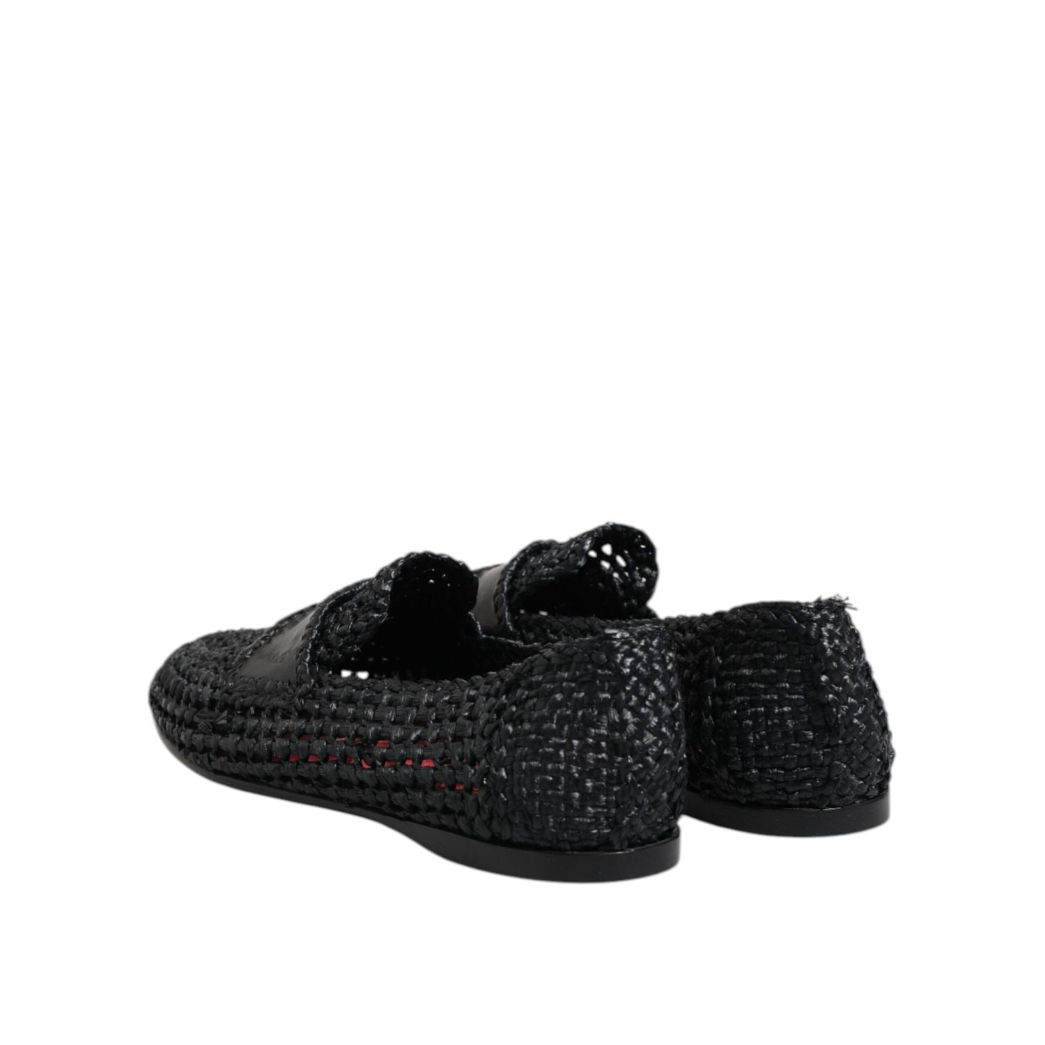 Dolce & Gabbana Black Woven Leather Slip On Loafers Men Shoes