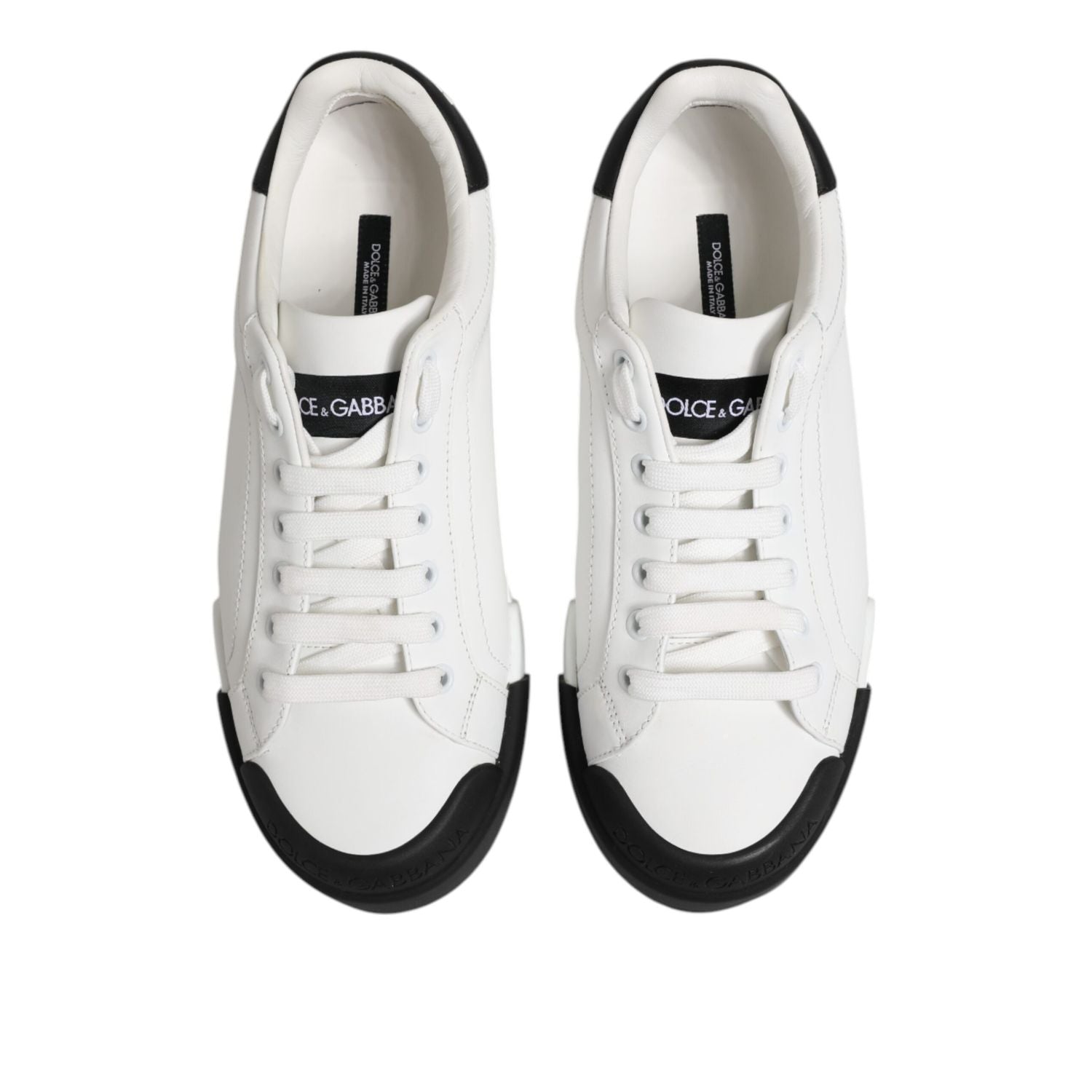 Dolce & Gabbana White Black Logo Leather Lace Up Sneakers Shoes