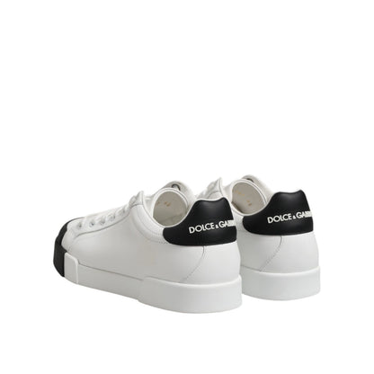 Dolce & Gabbana White Black Logo Leather Lace Up Sneakers Shoes