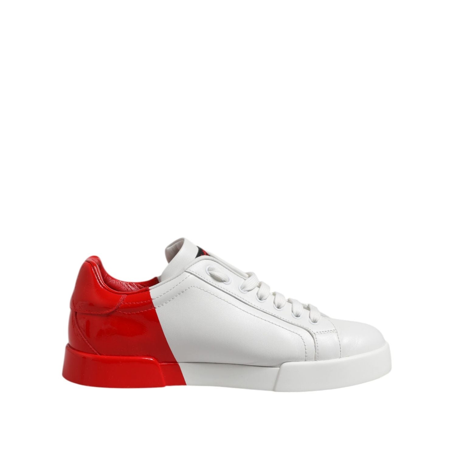 Dolce & Gabbana White Red Logo Low Top Leather Sneakers Shoes