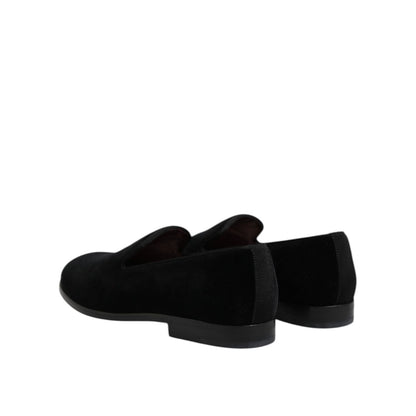 Dolce & Gabbana Black Velvet Slip On Loafers Formal Shoes