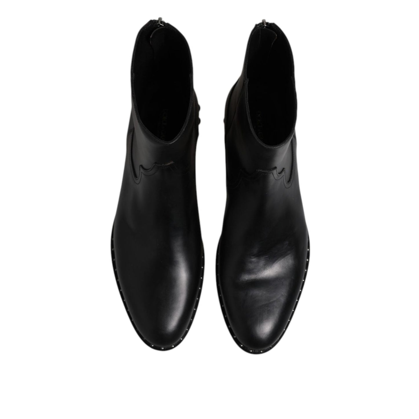 Dolce & Gabbana Black Leather Logo Ankle Boots Studded Shoes