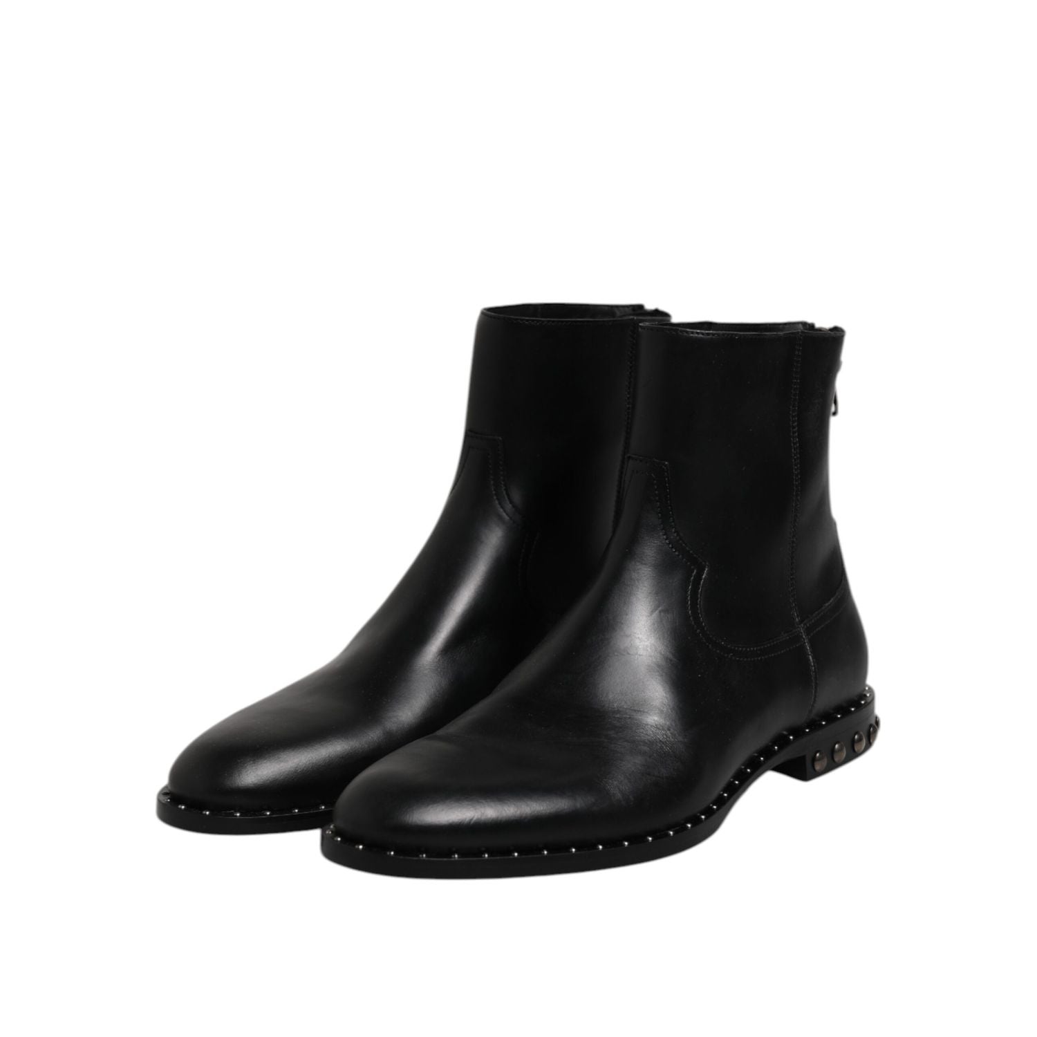 Dolce & Gabbana Black Leather Logo Ankle Boots Studded Shoes