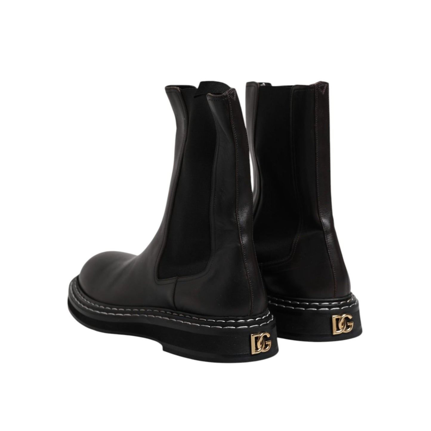 Dolce & Gabbana Black Leather Mid Calf Boots Flats Shoes