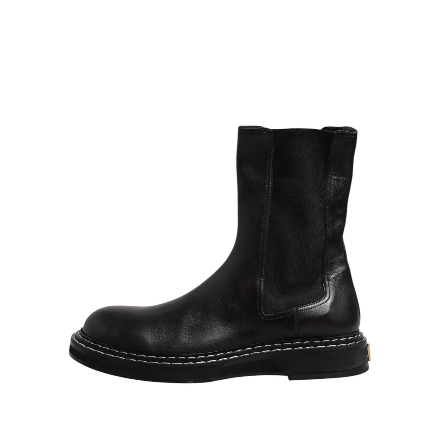 Dolce & Gabbana Black Leather Mid Calf Boots Flats Shoes
