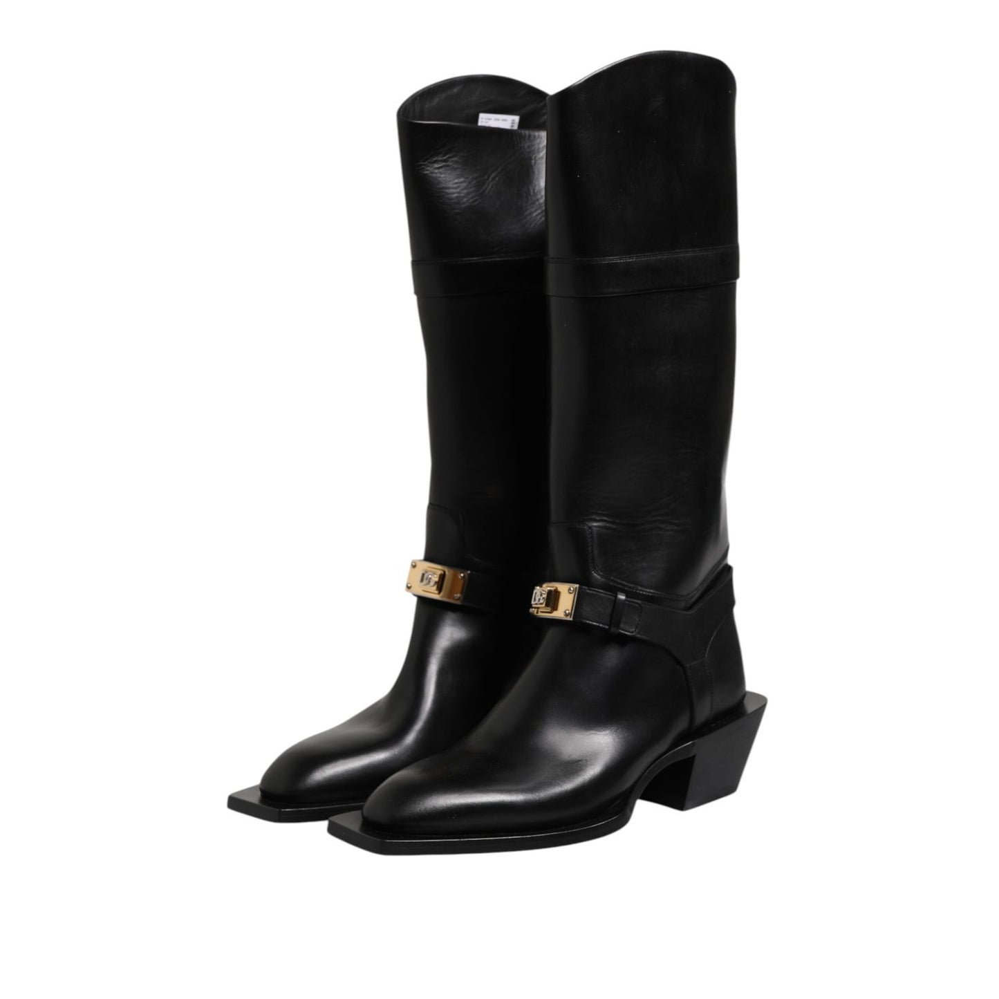 Dolce & Gabbana Black Leather High Boots Flats Shoes