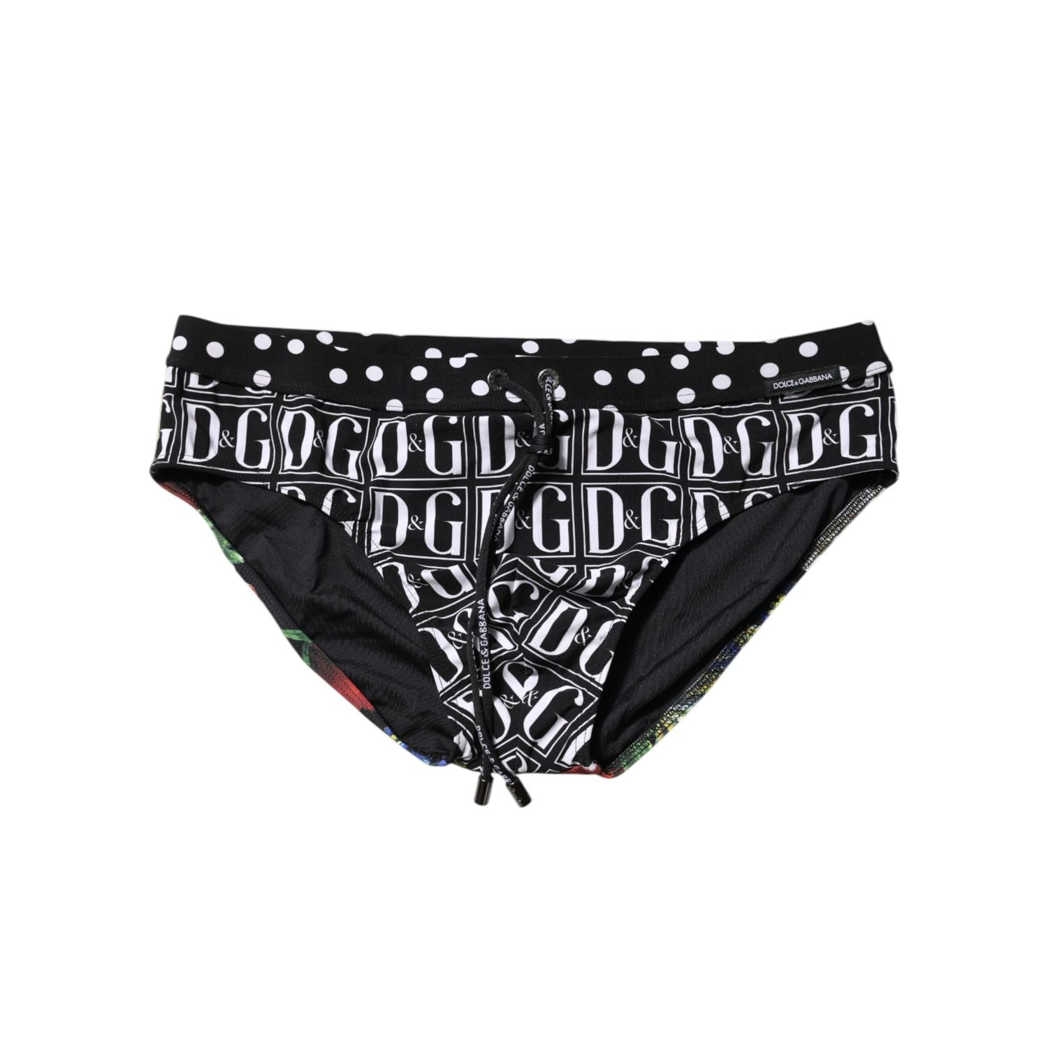 Dolce & Gabbana Black Floral Logo Beachwear Men Brief Swimwear