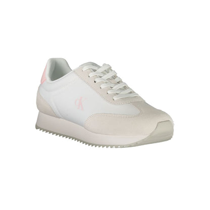 Calvin Klein White Leather Women Sneaker with pink accents and logo, showcasing modern style and comfort for trendsetters.