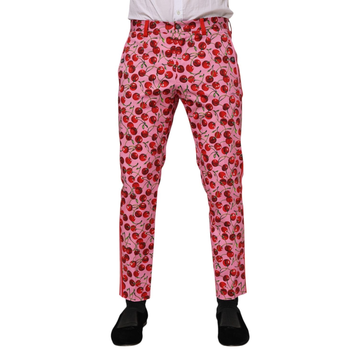 Dolce & Gabbana Pink Cherry Print Cotton Dress Pants