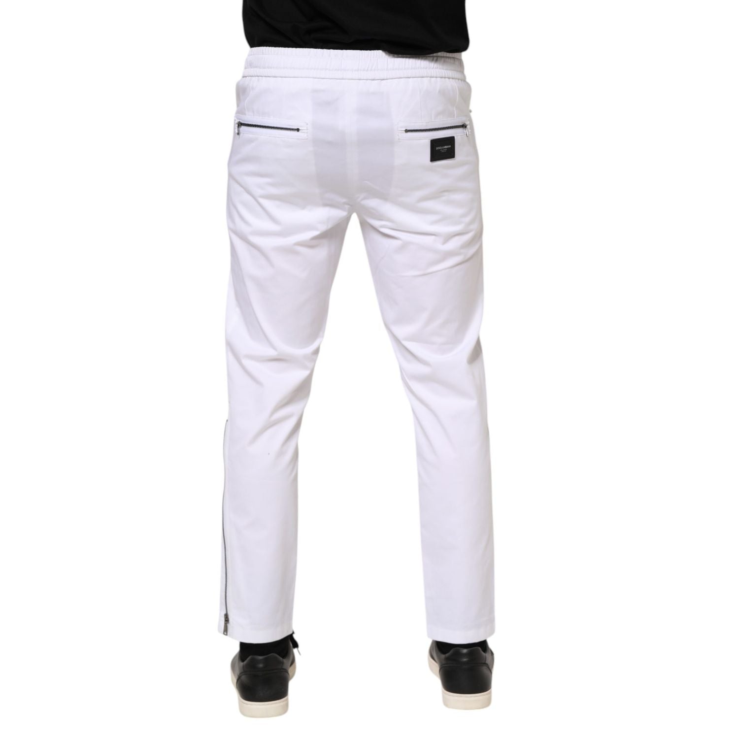 Dolce & Gabbana White Cotton Stretch Logo Men Jogger Pants