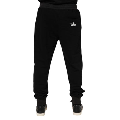 Dolce & Gabbana Black Cotton Crown Jogger Sweatpants Pants