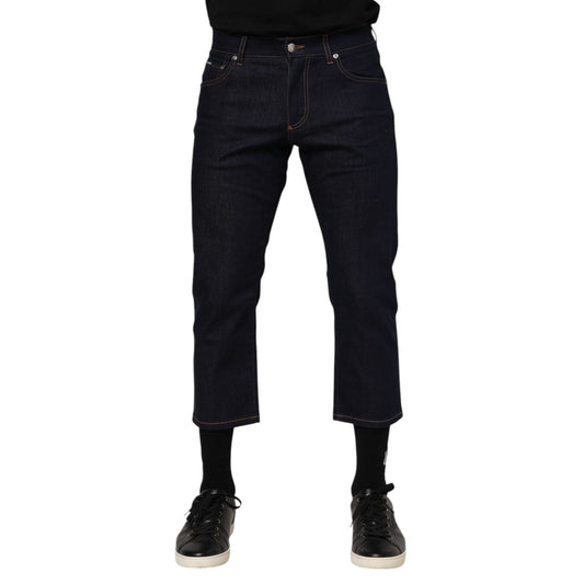 Dolce & Gabbana Dark Blue Cotton Logo Slim Fit Men Denim Jeans