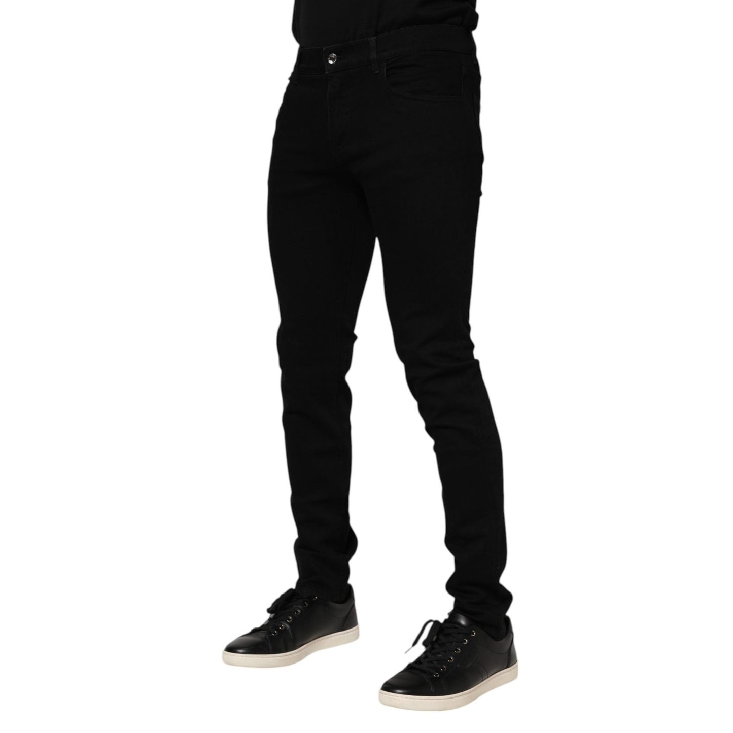 Dolce & Gabbana Dark Blue Cotton Logo Plaque GOLD Denim Jeans