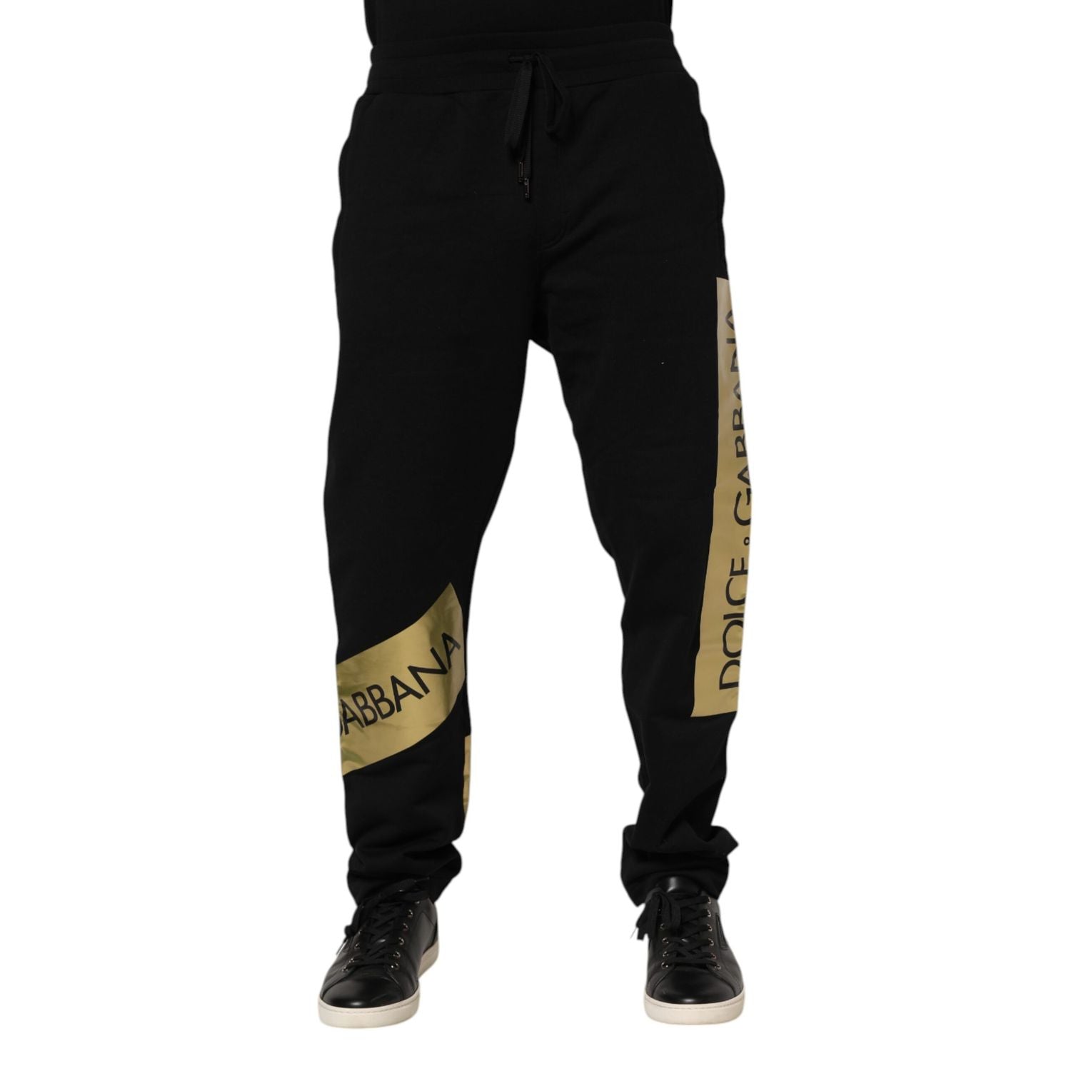 Dolce & Gabbana Black Cotton Logo Tape Men Jogger Pants