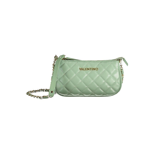 Mario Valentino Green Polyethylene Handbag with quilted design, removable chain strap, and logo, featuring internal pocket and phone holder.