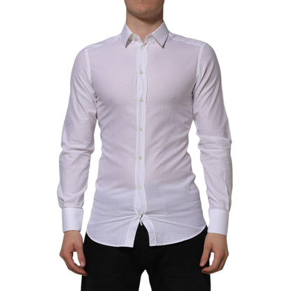 Dolce & Gabbana White Cotton GOLD Long Sleeves Formal Shirt
