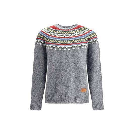 Dsquared² Gray Fleece Wool Sweatshirt with Nordic weave and leather logo patch.