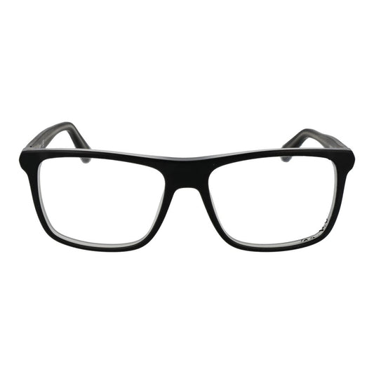 Guess Black Men Glasses Frame, full-rim acetate, rectangle style, black demo lenses, size 54-16-145 with branded case.