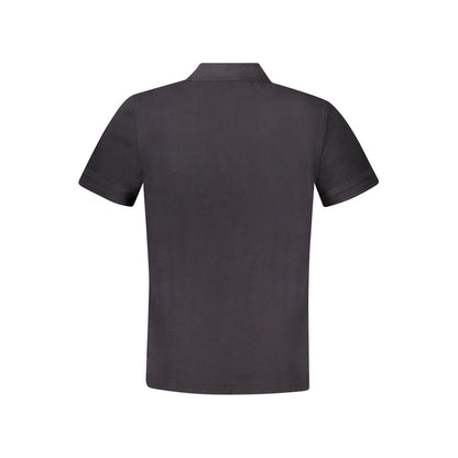 Back view of Hugo Boss Black Cotton Polo Shirt with short sleeves, featuring a two-button design and logo print.