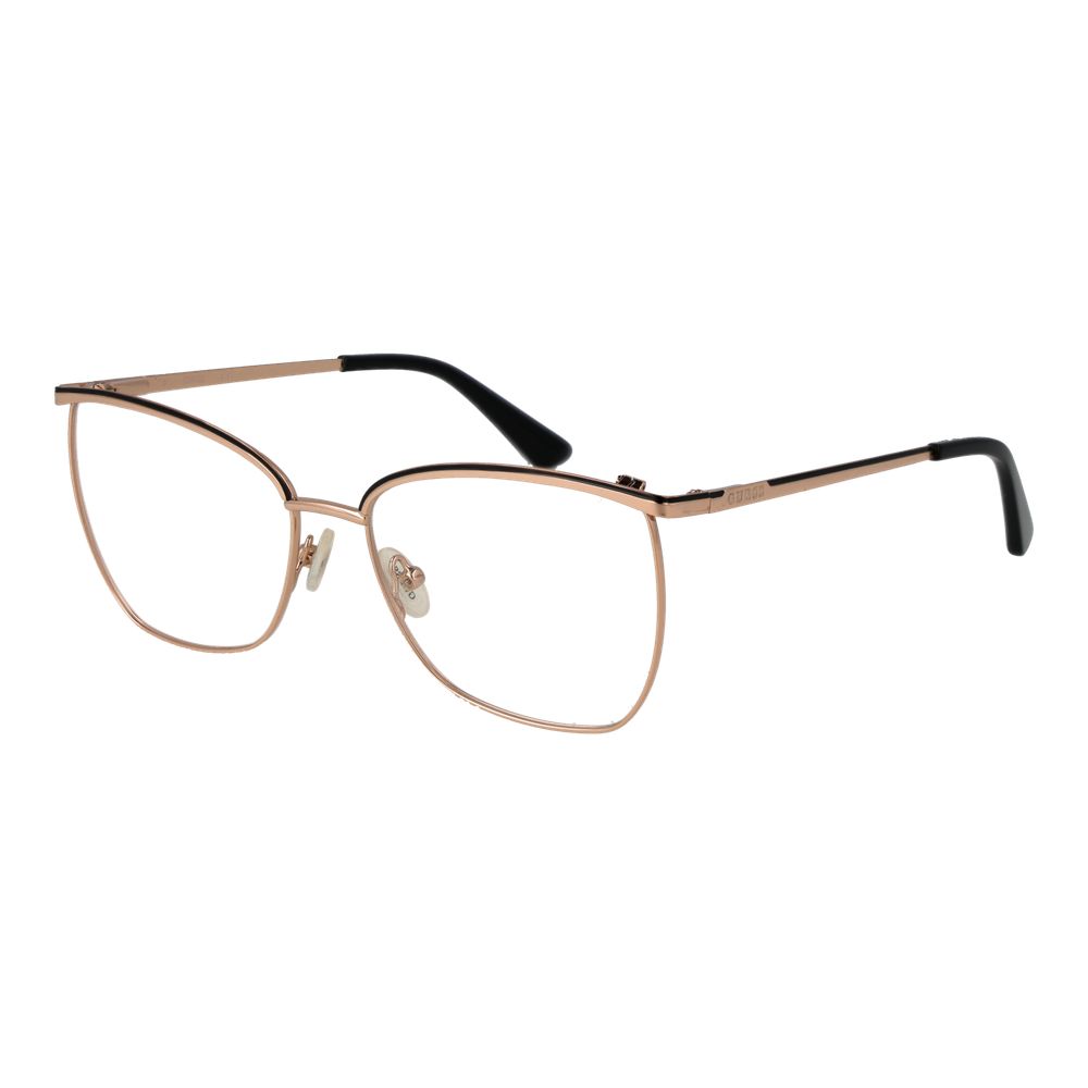 Guess Rose Gold Women Glasses Frame in full-rim metal butterfly style with demo lenses, size 53-15-140 mm, includes branded case.