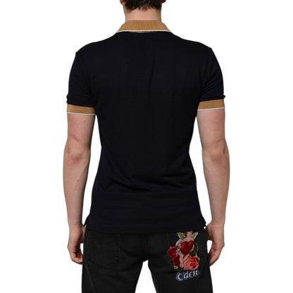Dolce & Gabbana Black Cashmere Crown Logo Men Polo T-shirt