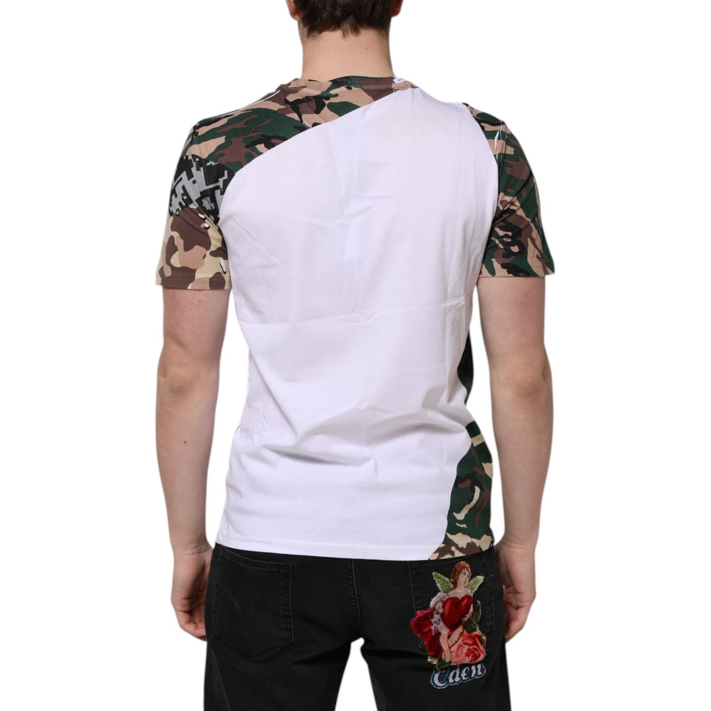 Dolce & Gabbana White Camouflage Cotton Men Crew Neck T-shirt