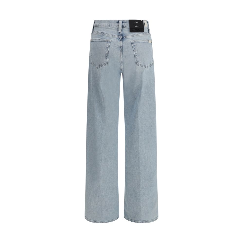 Back view of 7FOR Light Blue Cotton Relaxed Fit Jeans, featuring wide-leg design and high waist for a lengthening effect.