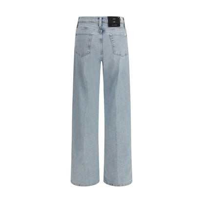 Back view of 7FOR Light Blue Cotton Relaxed Fit Jeans, featuring wide-leg design and high waist for a lengthening effect.