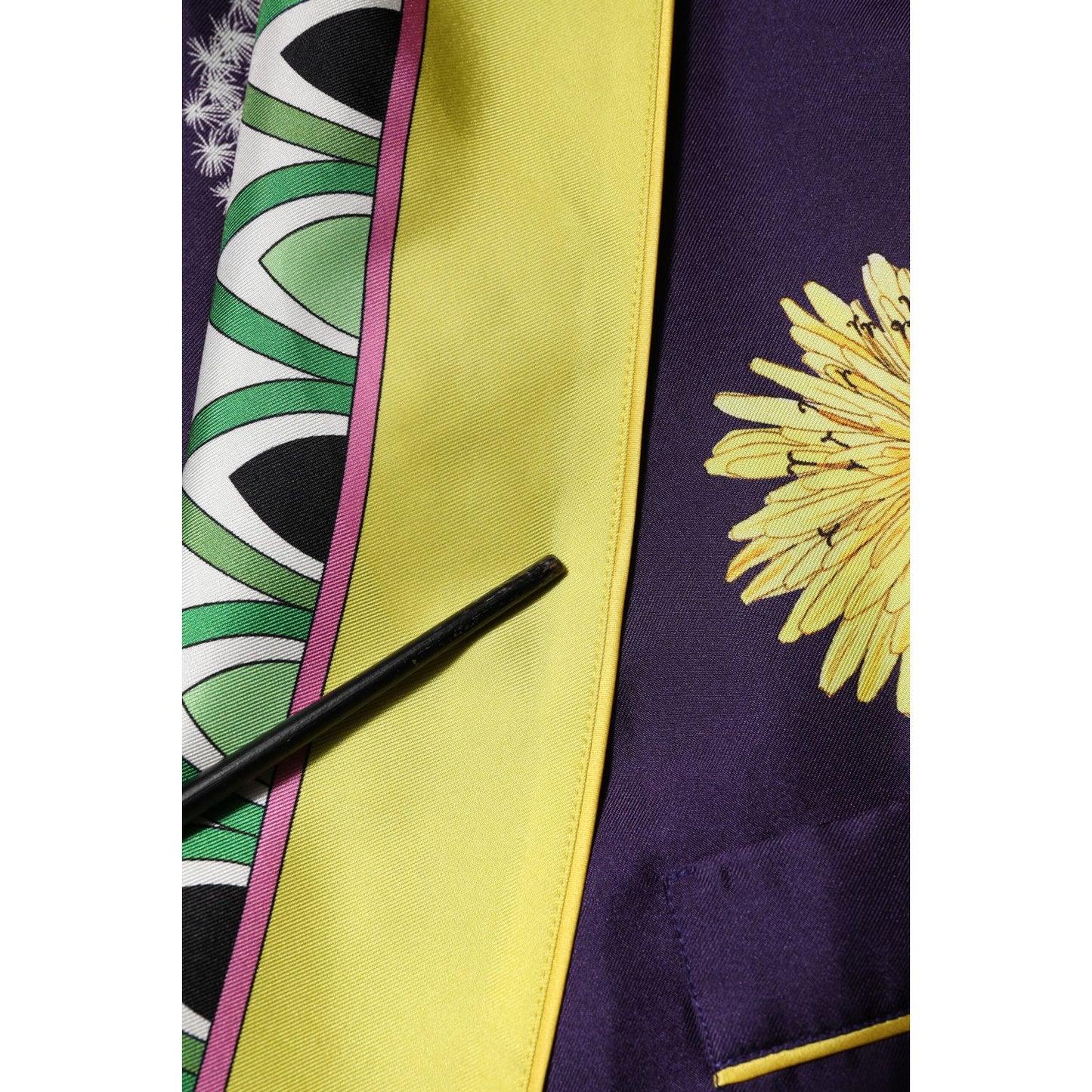 Dolce & Gabbana Blue Floral Print Silk Long Sleeves Wrap Robe