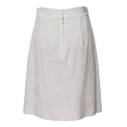 Dolce & Gabbana White Floral Brocade A-line High Waist Skirt