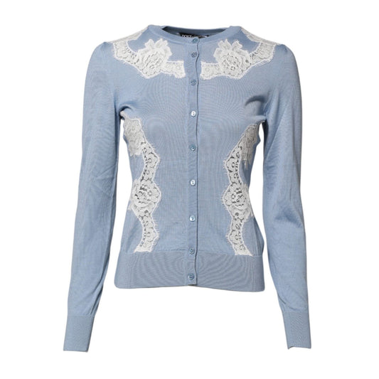 Dolce & Gabbana Blue Floral Lace Detailing Cardigan Sweater