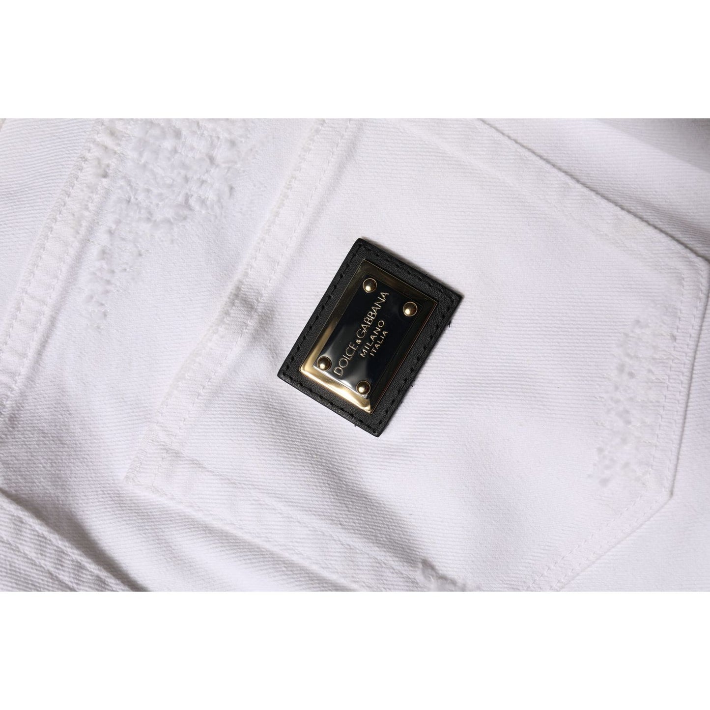 Dolce & Gabbana White Tattered Cotton High Waist Denim Jeans
