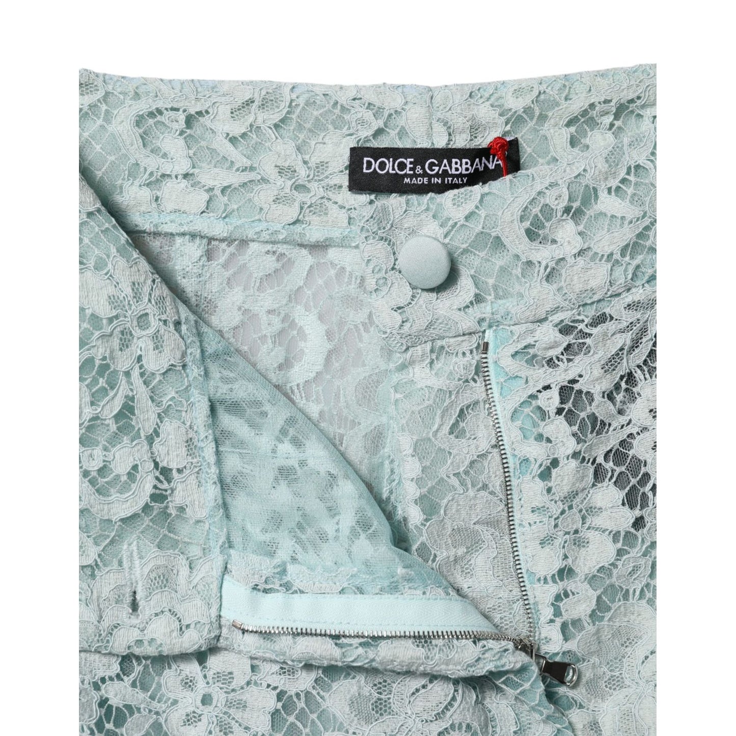 Dolce & Gabbana Mint Green Cotton Floral Lace Trousers Pants