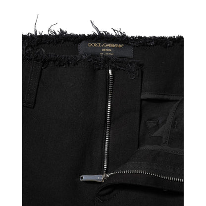Dolce & Gabbana Black Cotton Mid Waist Flared Denim Jeans