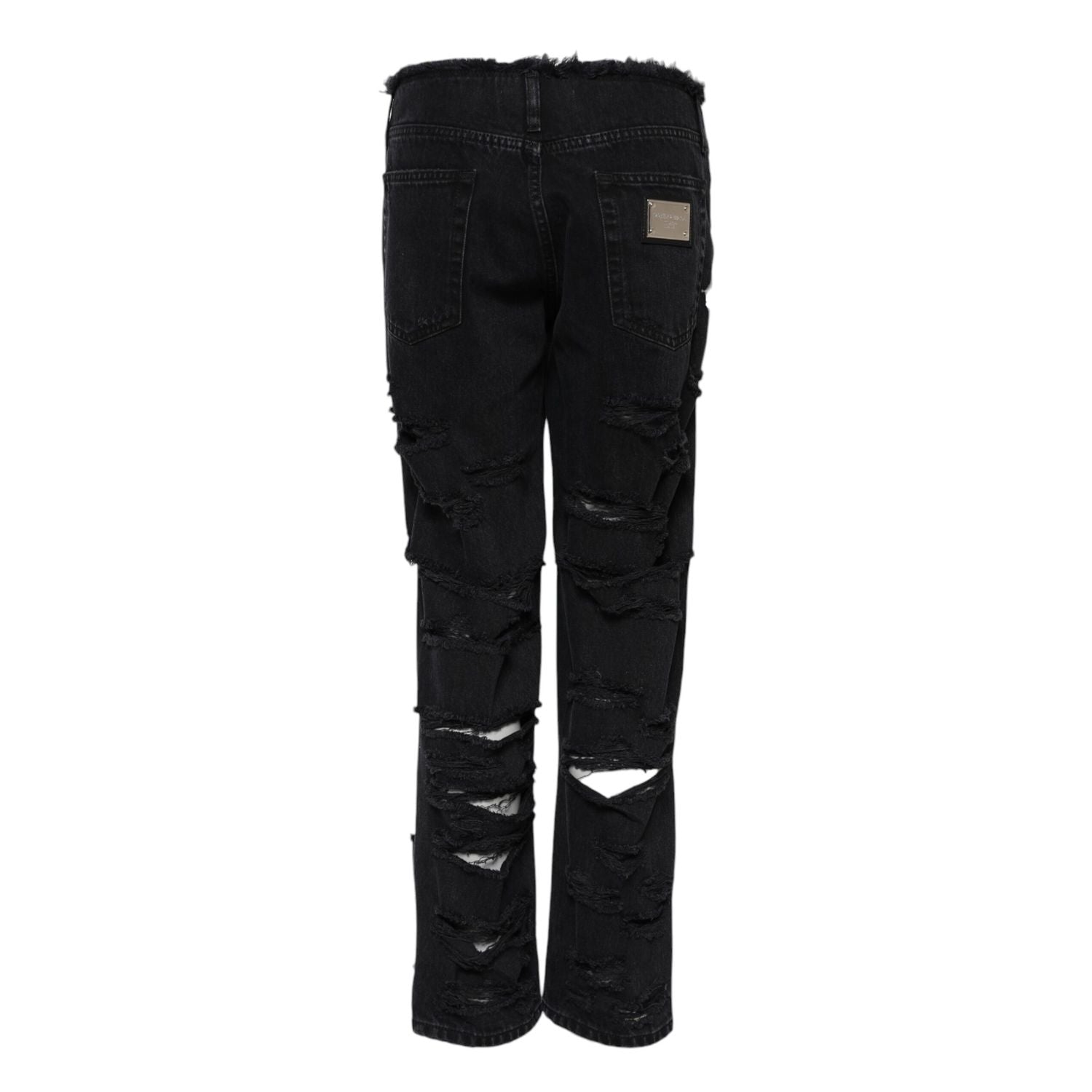 Dolce & Gabbana Black Cotton Tattered Mid Waist Denim Jeans