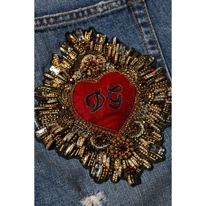Dolce & Gabbana Blue Cotton Boyfriend Tattered Denim Jeans