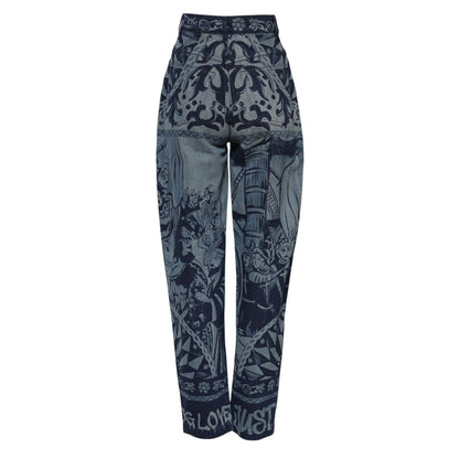 Dolce & Gabbana Blue Graphic Print Tapered Denim Jeans