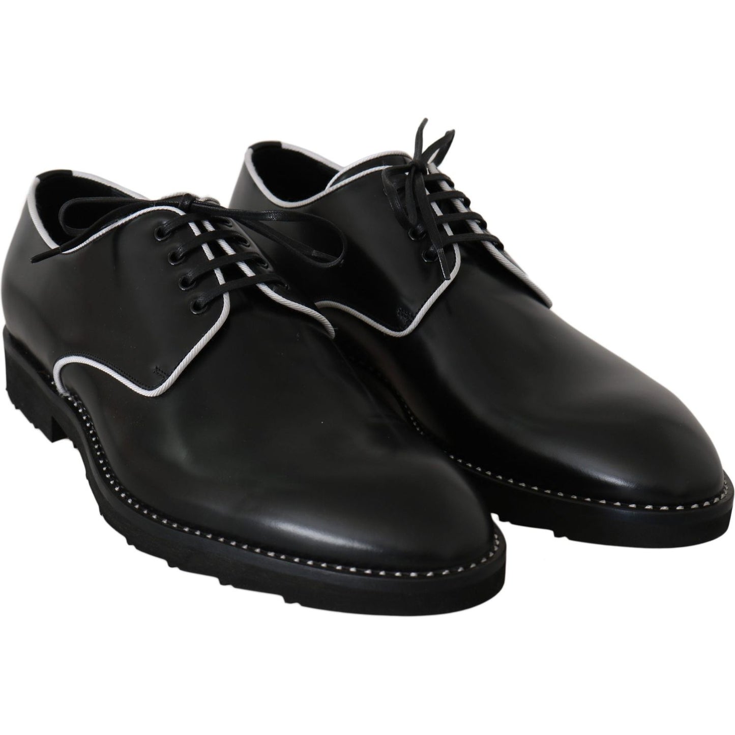 Dolce & Gabbana Black Leather White Line Dress Derby Shoes