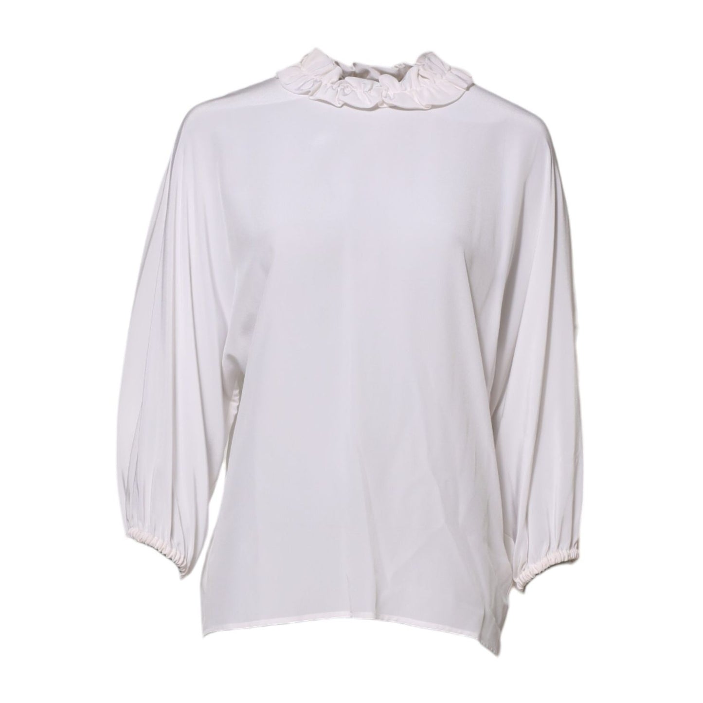 Dolce & Gabbana White Ruffled Neckline Blouse Pullover Top