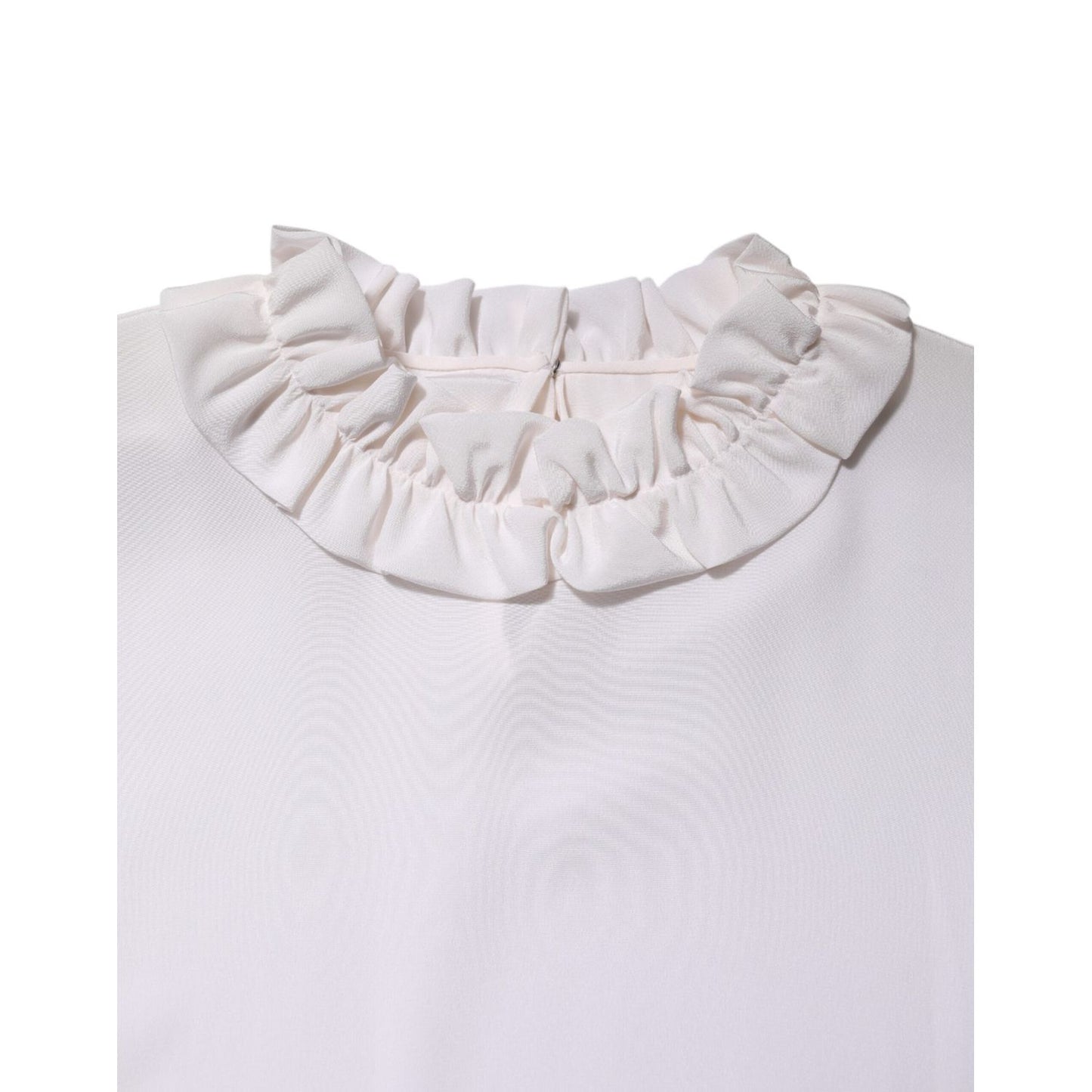 Dolce & Gabbana White Ruffled Neckline Blouse Pullover Top