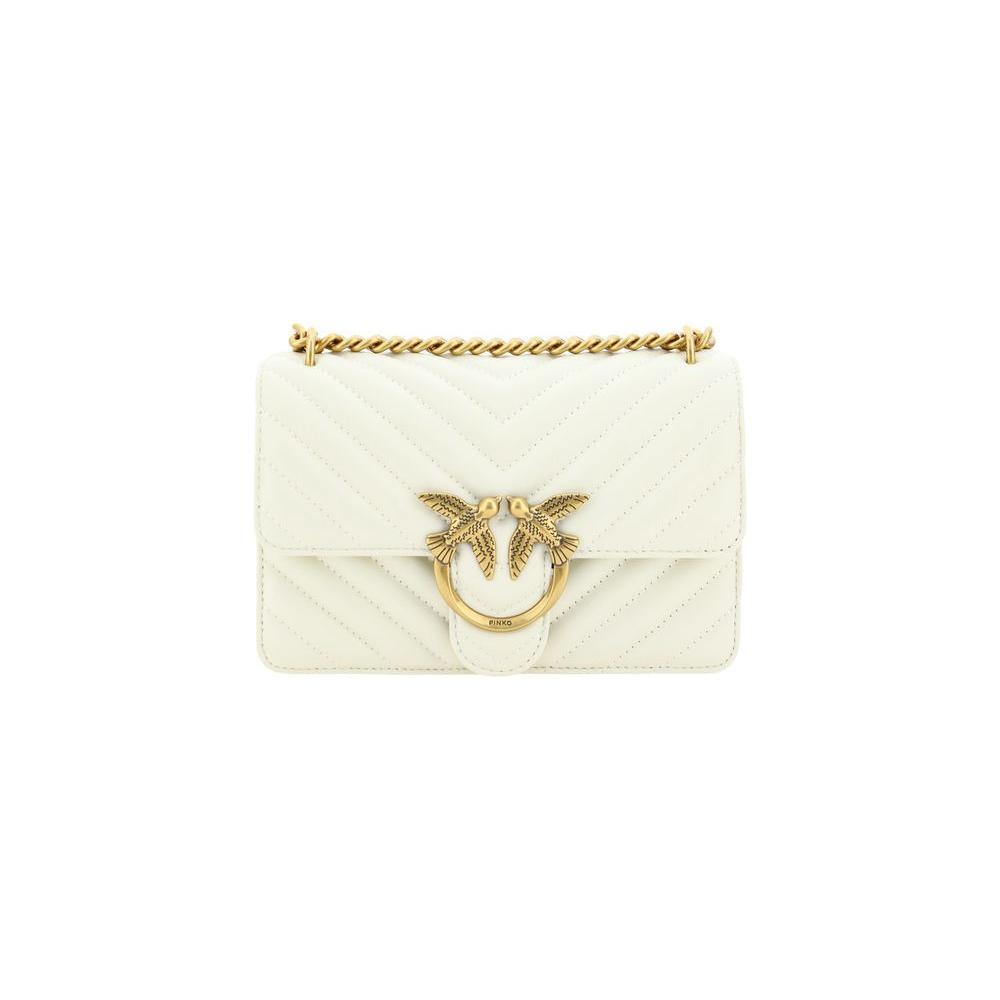 PINKO White Calf Leather Bos Taurus Shoulder Bag
