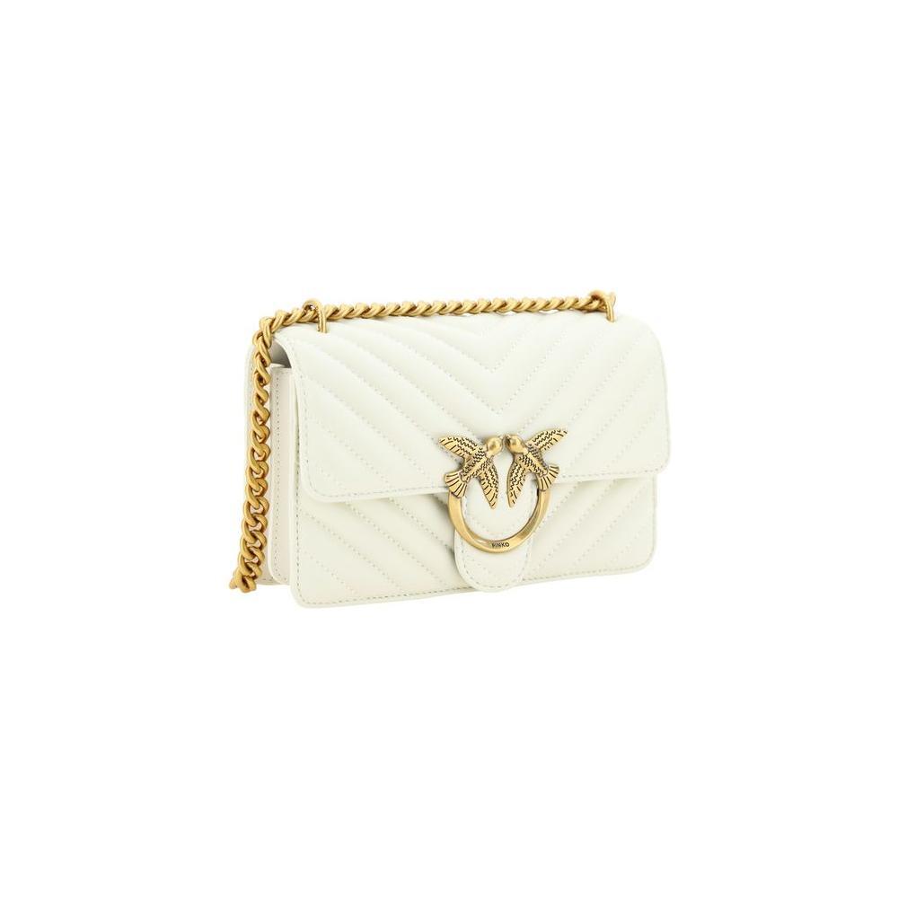 PINKO White Calf Leather Bos Taurus Shoulder Bag