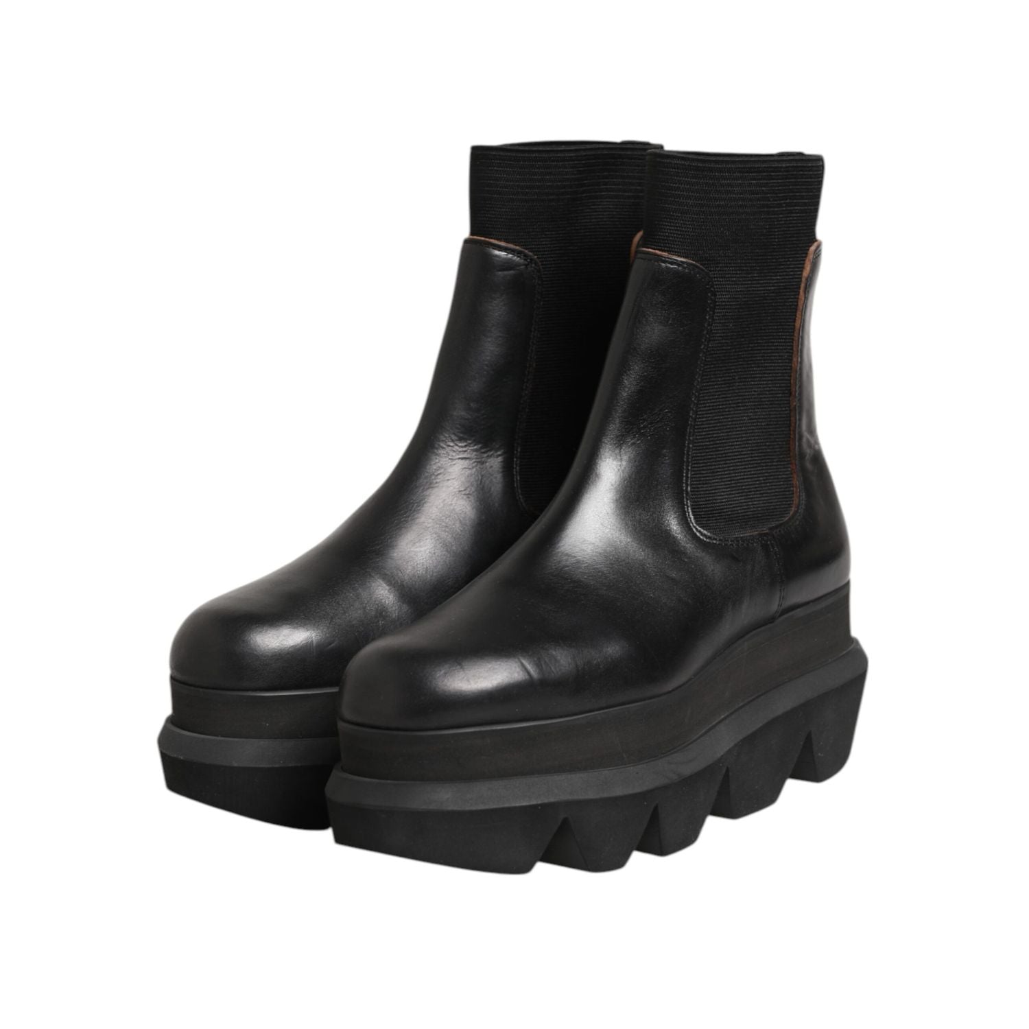 Sacai Black Chelsea Leather Pull On Women Ankle Boots Shoes